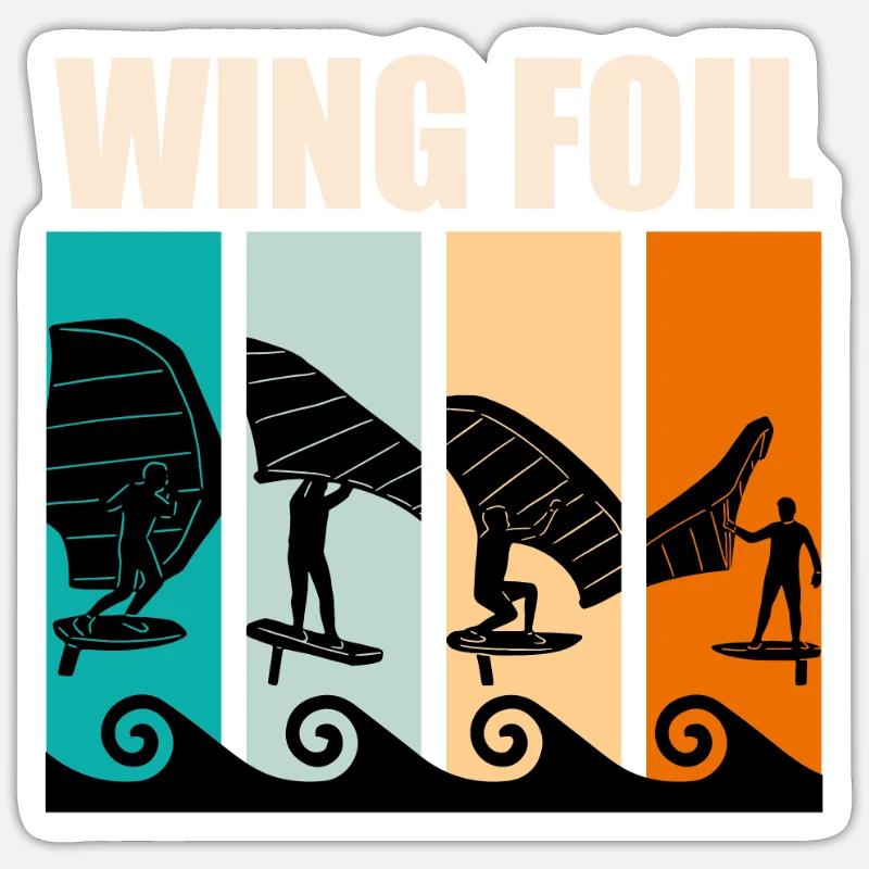Retro Wing Surf Wing Foil Wing Foil - Sticker Größe S (10 x 10 cm) - Mattweiß