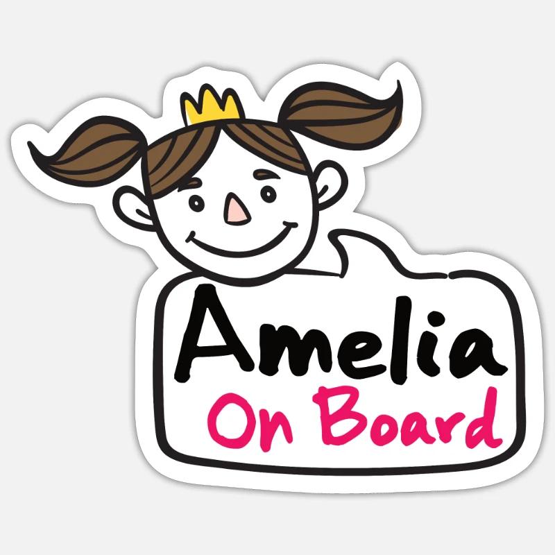 Amelia à bord - Sticker taille S (10 x 10 cm) - blanc mat