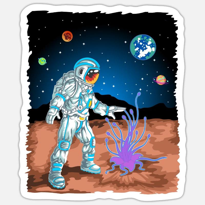 astronaute sur Mars - Sticker taille S (10 x 10 cm) - blanc mat