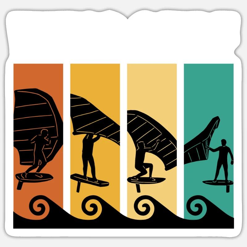 Retro Wing Surf Wing Foil Wing Foil - Sticker taille S (10 x 10 cm) - blanc mat