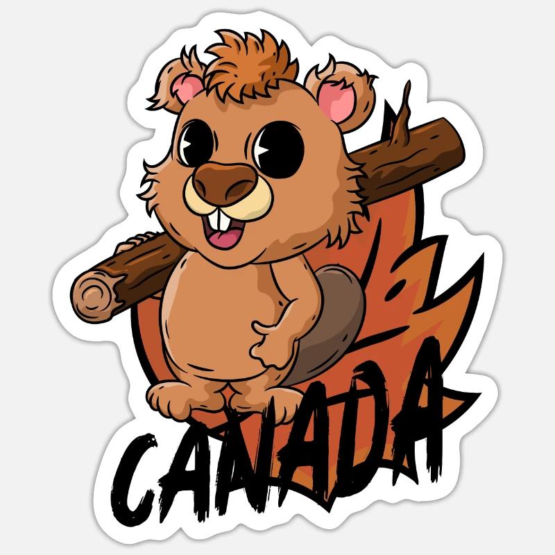 Castor du Canada - Sticker taille S (10 x 10 cm) - blanc mat