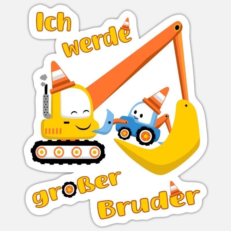 Großer Bruder Traktor und Bagger -Ich werde Bruder - Sticker Größe S (10 x 10 cm) - Mattweiß