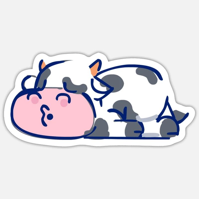Vache endormie - Sticker taille S (10 x 10 cm) - blanc mat