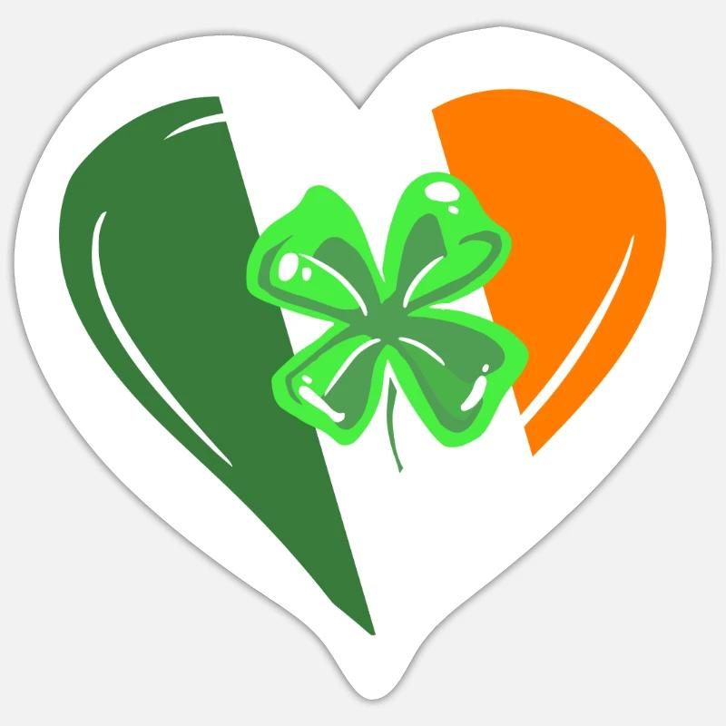 Saint-Patrick Coeur Cloverleaf - Sticker taille S (10 x 10 cm) - blanc mat