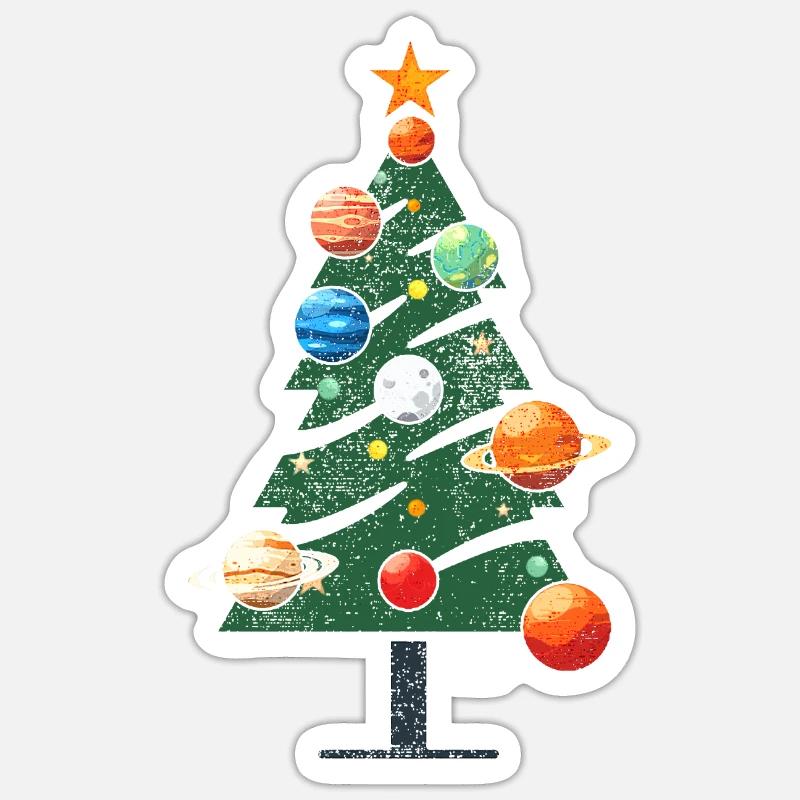 Christmas tree with planets - Sticker size S (10 x 10 cm) - white matte