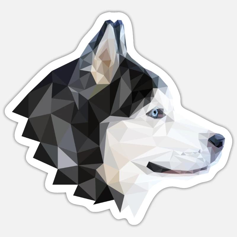 Polygone Husky Chien - Sticker taille S (10 x 10 cm) - blanc mat