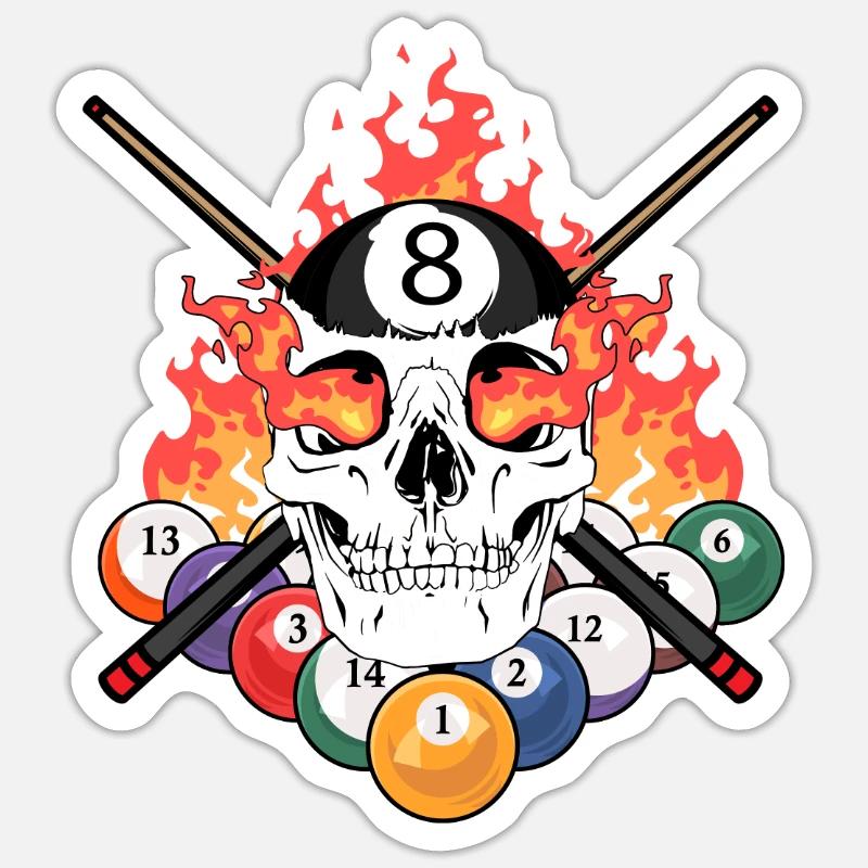 Pool Billard - Sticker Größe S (10 x 10 cm) - Mattweiß