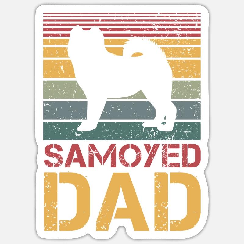 Samoyède Papa Samojede - Sticker taille S (10 x 10 cm) - blanc mat
