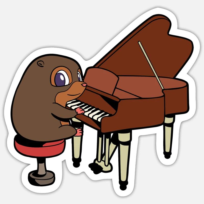 Comic Mole plays piano - Sticker size S (10 x 10 cm) - white matte