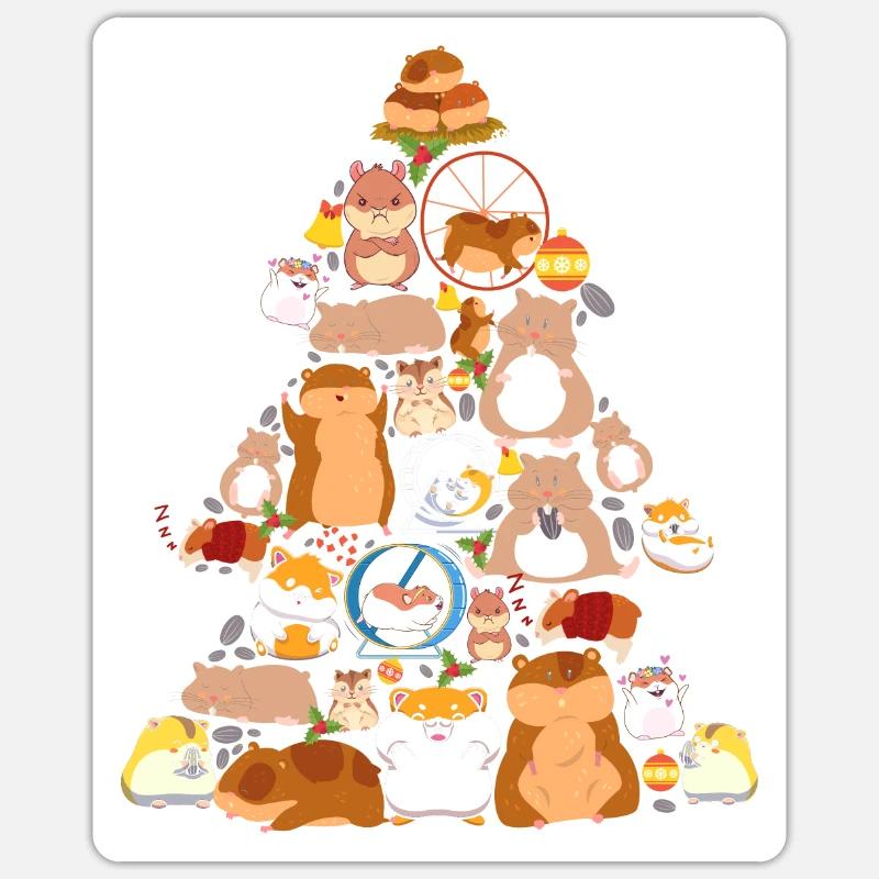 Hamster Christmas Tree Hammy - Sticker size S (10 x 10 cm) - white matte