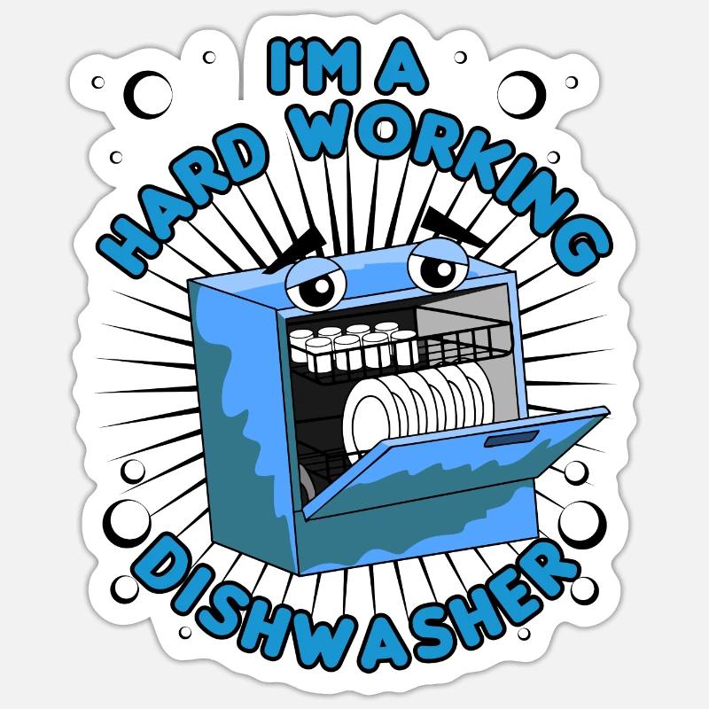 Hard-working dishwasher - Sticker size S (10 x 10 cm) - white matte