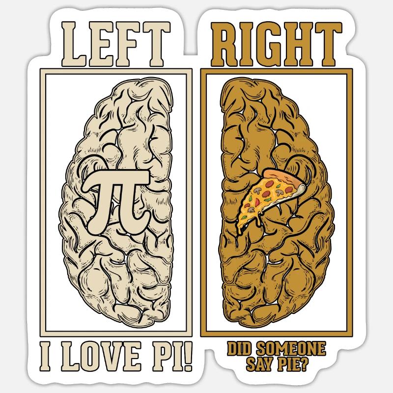 LEFT BRAIN I LOVE PIE RIGHT BRAIN DID JOUR DE PI - Sticker taille S (10 x 10 cm) - blanc mat