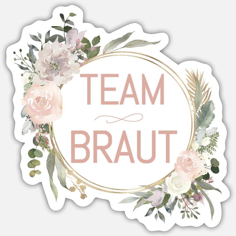 Team Braut! Eukalyptus Blumen Kreis - Sticker Größe S (10 x 10 cm) - Mattweiß