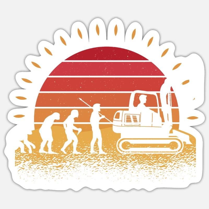 Retro Bagger Baggerfahrer Evolution Baustelle Sticker Größe S (10 x 10 cm)