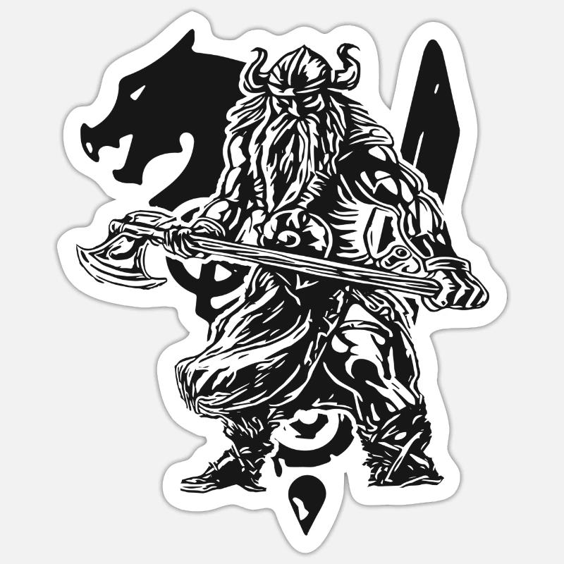 Valhalla - Viking - Wikinger mit Axt - Sticker Größe S (10 x 10 cm) - Mattweiß