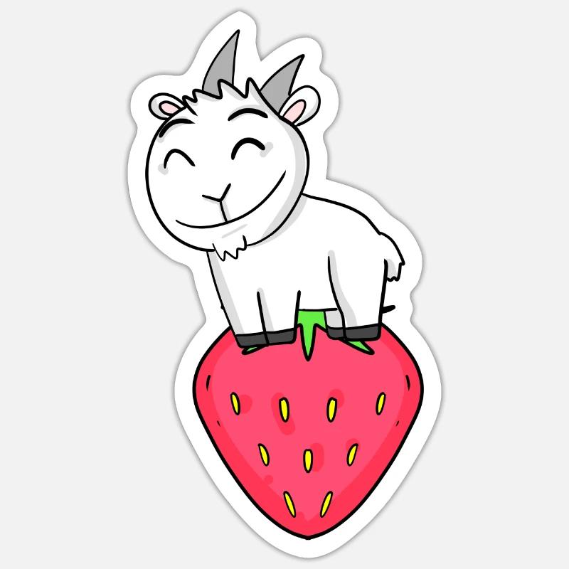 Bock auf Erdbeere - Ziege Ziegenbock - Sticker Größe S (10 x 10 cm) - Mattweiß