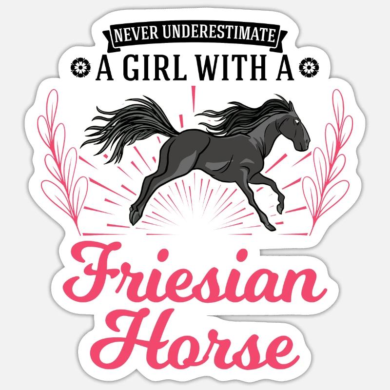 Friesen Pferd Mädchen Friesenpferd - Sticker Größe S (10 x 10 cm) - Mattweiß