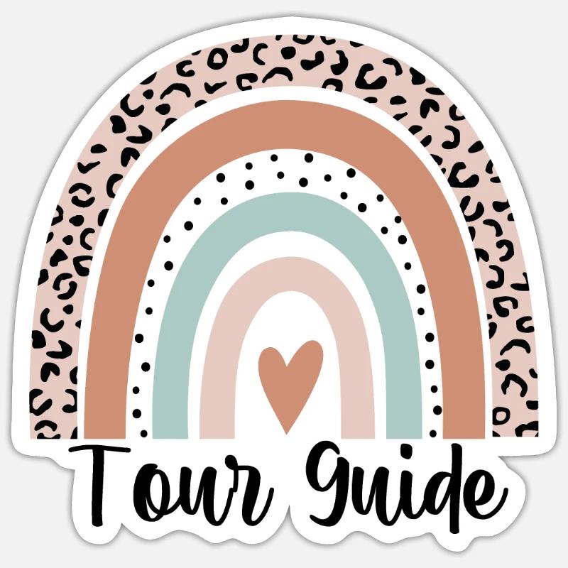 Reiseleiter Rainbow Leopard Funny Tour Guide Geschenk - Sticker Größe S (10 x 10 cm) - Mattweiß