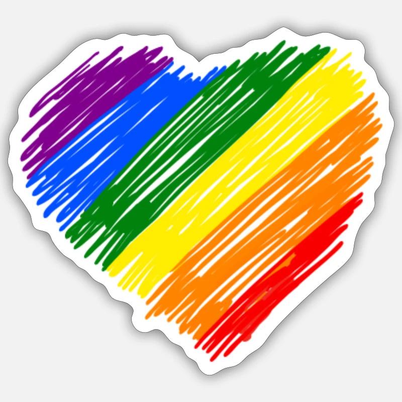 Herz Regenbogenfarben Pride LGBTQ - Sticker Größe S (10 x 10 cm) - Mattweiß