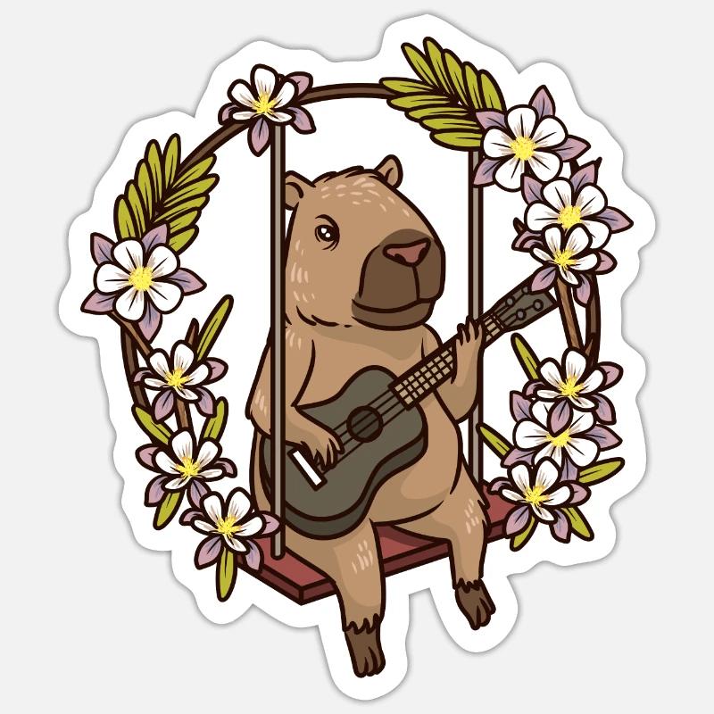 Capybara Rodent Guitar - Sticker size S (10 x 10 cm) - white matte