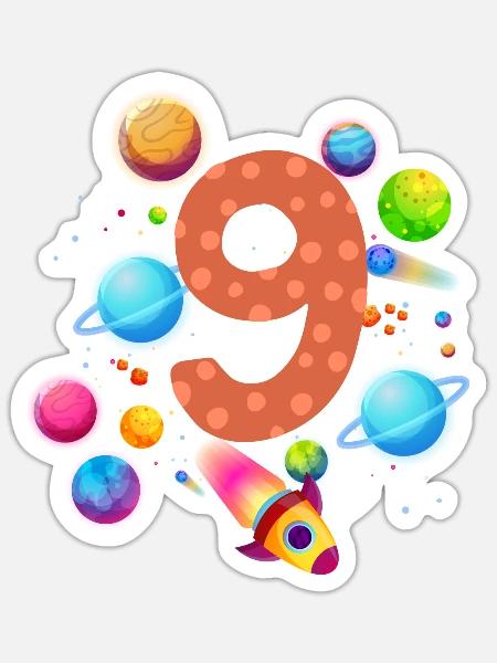 9. Geburtstag Jungen 9 Jahre Planeten Geburtstag - Sticker Größe S (10 x 10 cm) - Mattweiß