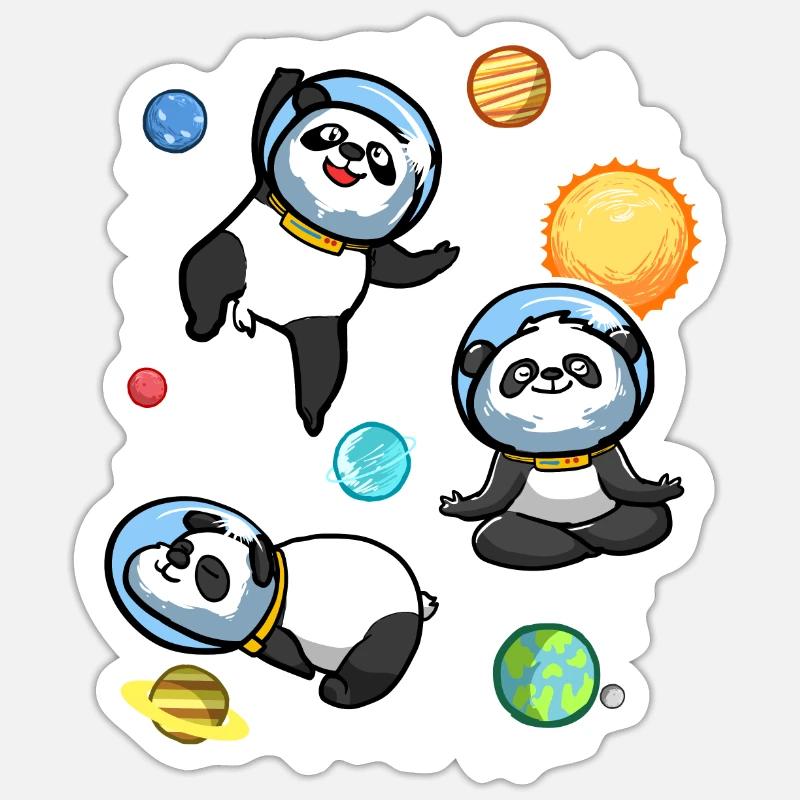Lazy Space Pandas Astronauts Universe With Planets - Sticker size S (10 x 10 cm) - white matte