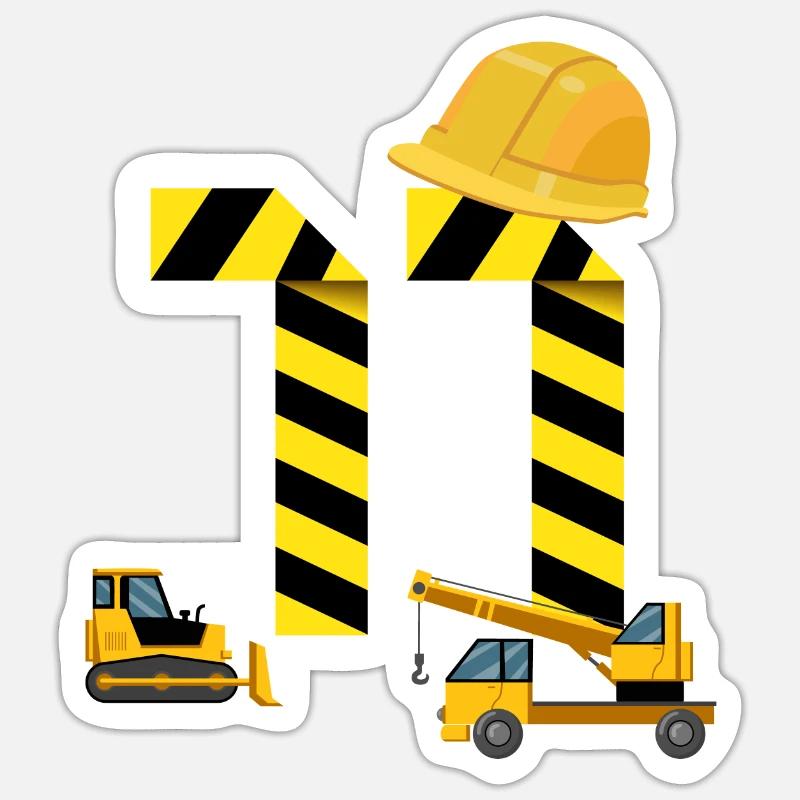 11. Geburtstag Bagger Baustelle Bauarbeiter - Sticker Größe S (10 x 10 cm) - Mattweiß