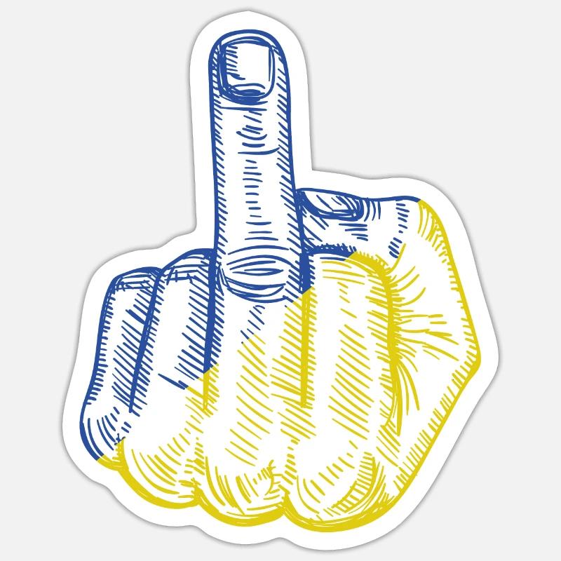 Ukraine Mittelfinger - Sticker Größe S (10 x 10 cm) - Mattweiß