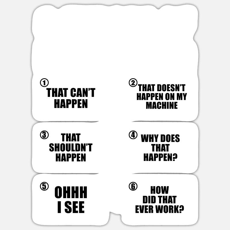 6 étapes du débogage du cadeau du programmeur - Sticker taille S (10 x 10 cm) - blanc mat