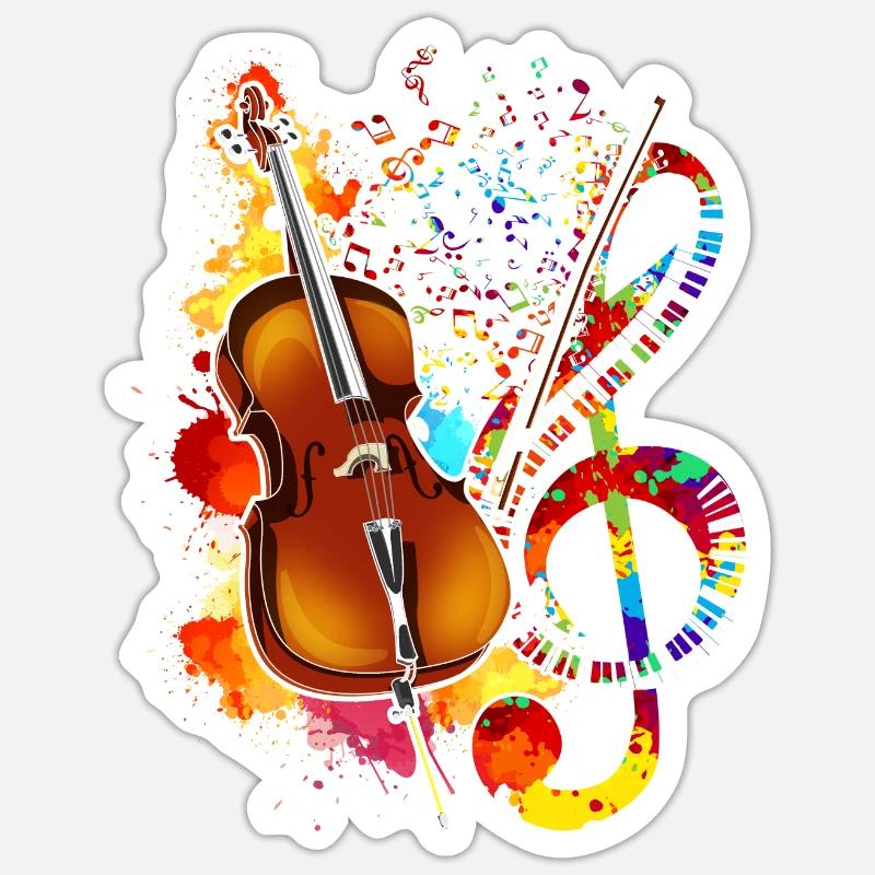 Clef Musique Classique Violoncelle - Sticker taille S (10 x 10 cm) - blanc mat