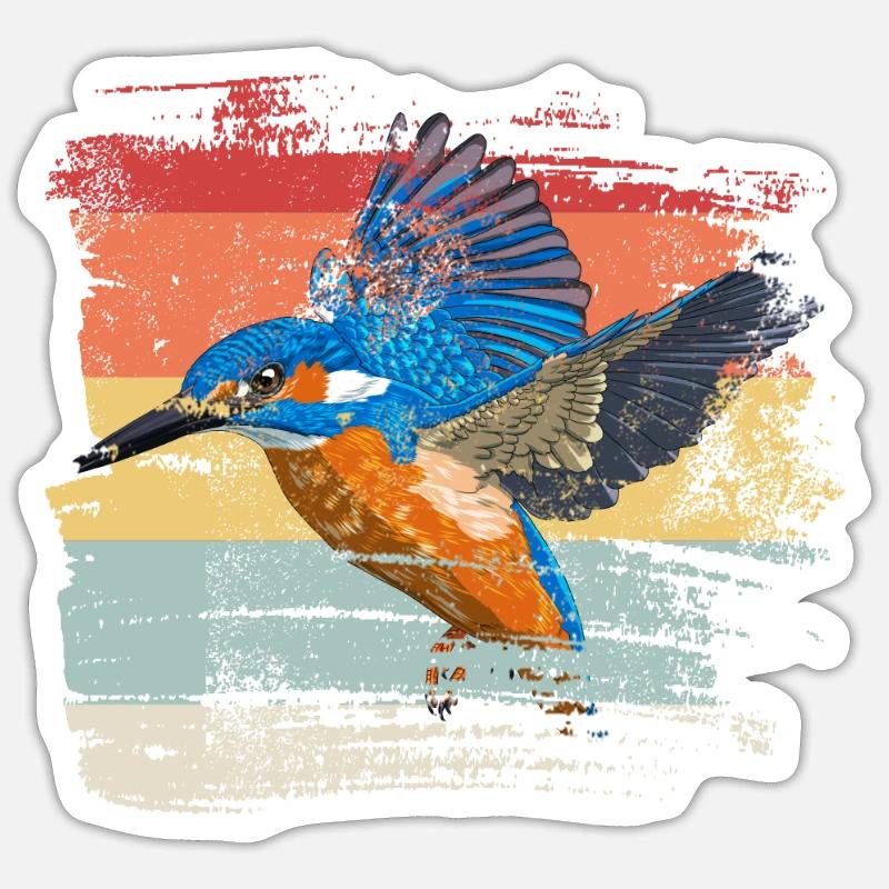 Retro Eisvogel - Sticker Größe S (10 x 10 cm) - Mattweiß