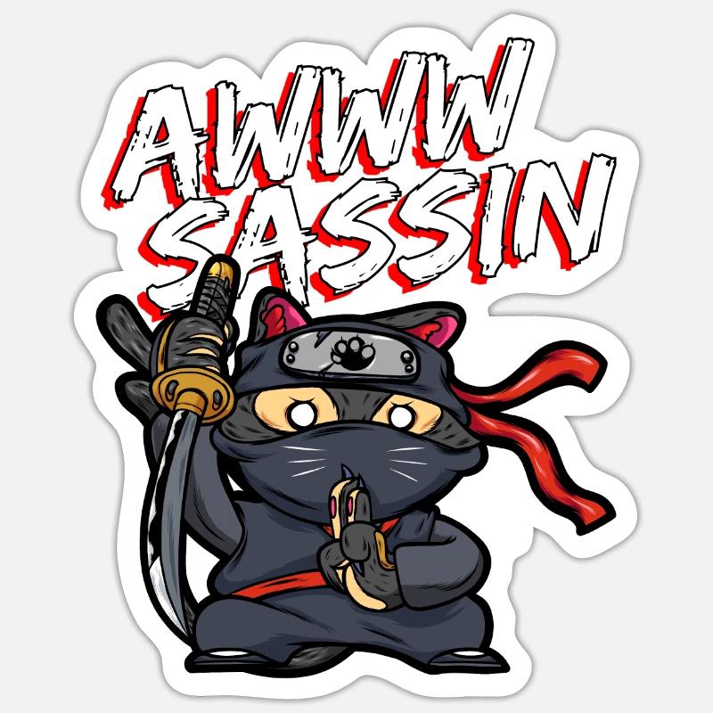 Cool Awwwsassin Samurai Cat Drôle de chat Ninja Sticker taille S (10 x 10 cm)