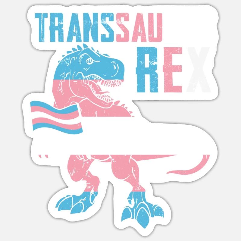 Transsaurus Rex Dinosaur Flag For Trans Pride - Sticker Größe S (10 x 10 cm) - Mattweiß