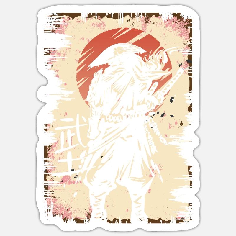Japanischer Samurai Krieger mit Samurai und Ronin Sticker Größe S (10 x 10 cm)