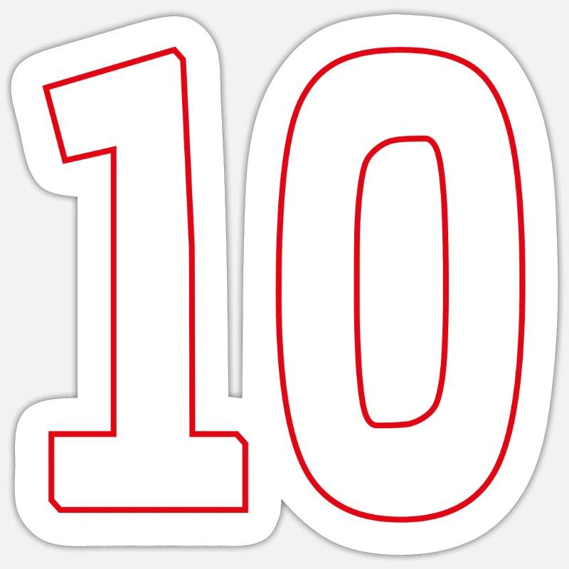 Numéro 10 Rayé - Sticker taille S (10 x 10 cm) - blanc mat