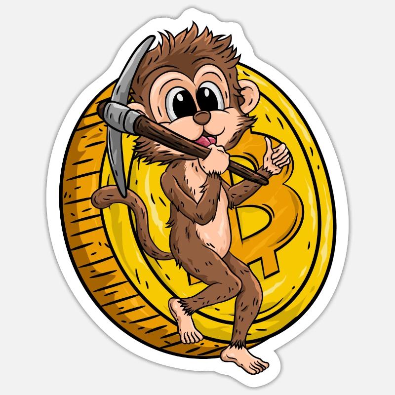 Chimpanzé Bitcoin Monkey - Sticker taille S (10 x 10 cm) - blanc mat