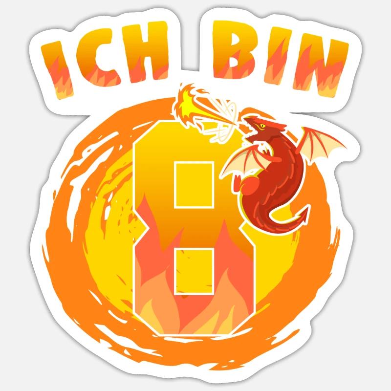 8. Geburtstag Ich Bin 8 Drachen Mitgebsel - Sticker Größe S (10 x 10 cm) - Mattweiß