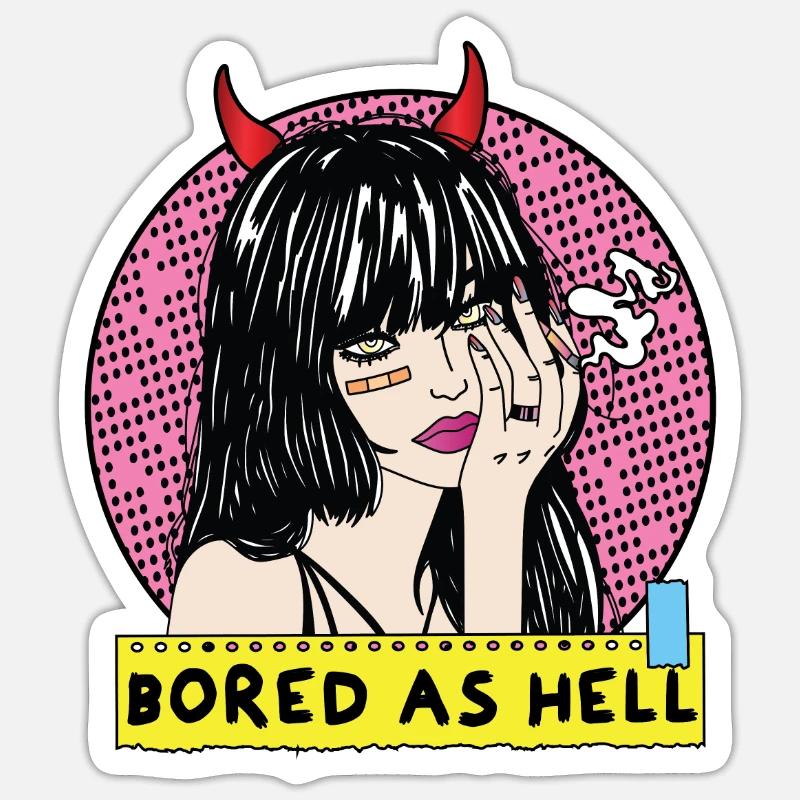 POP-ART Bored As Hell ARTWORK, Devil Frau 80er Sticker Größe S (10 x 10 cm)