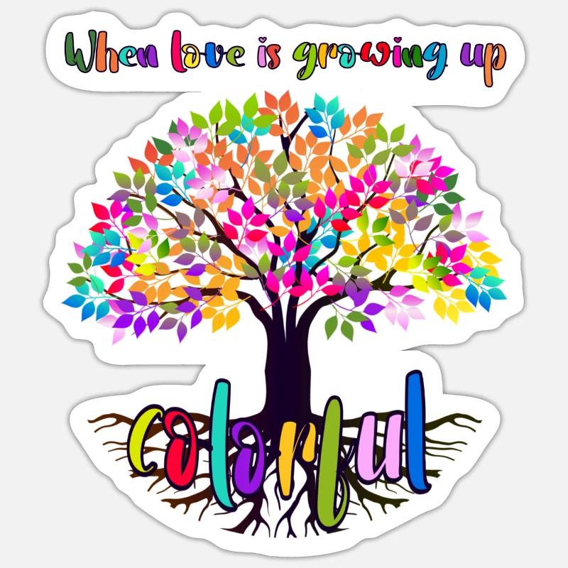 Colorful,bunt, Lebensbaum, Geschenk, farbenfroh - Sticker Größe S (10 x 10 cm) - Mattweiß