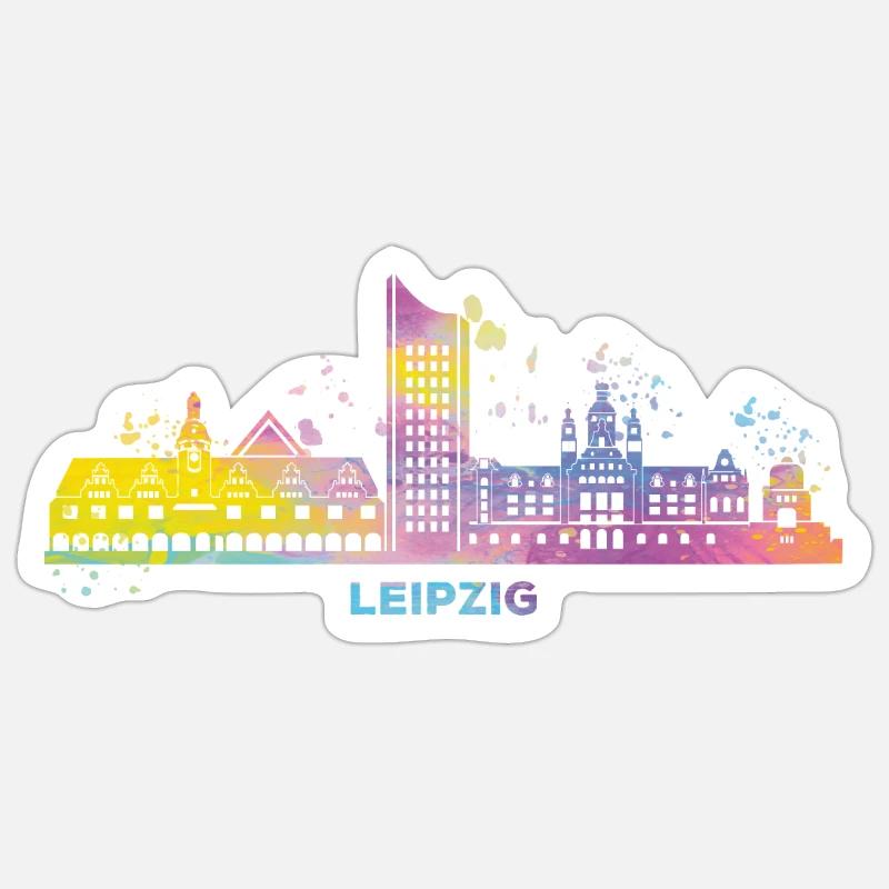 Leipzig Skyline Bunt Leipziger Uniriese - Sticker Größe S (10 x 10 cm) - Mattweiß
