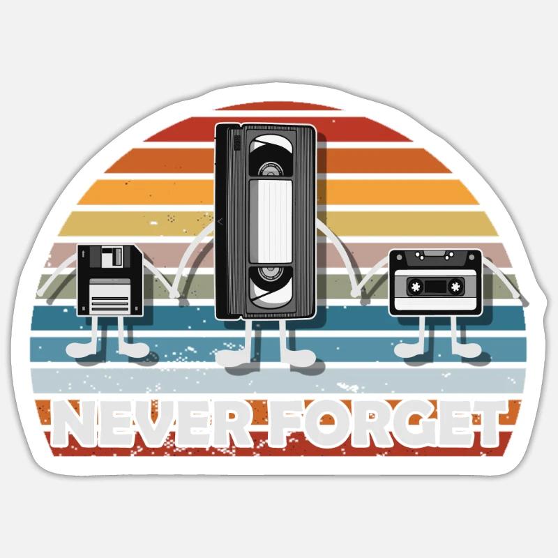 Never Forget Tee Funny Videocassette Floppy Disk Sticker size S (10 x 10 cm)