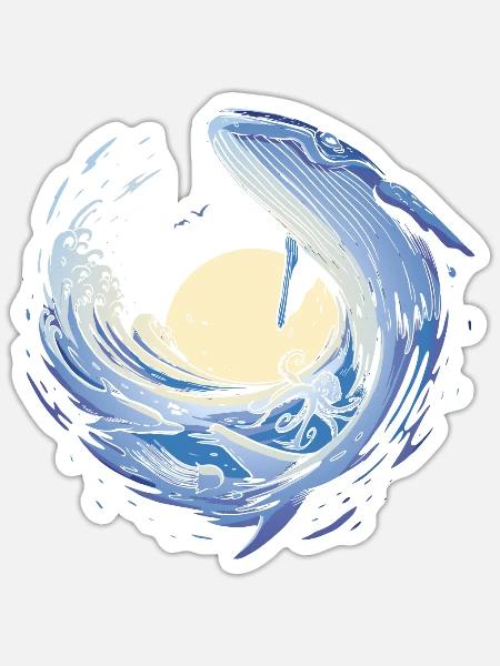 Blau Wal Shirt - Blue Whale Fantasy Ocean Creature - Sticker Größe S (10 x 10 cm) - Mattweiß