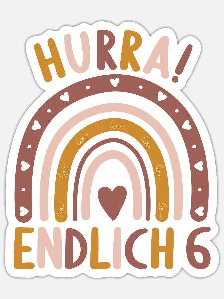 6 Jahre Geburtstagskind Regenbogen 6. Geburtstag - Sticker Größe S (10 x 10 cm) - Mattweiß