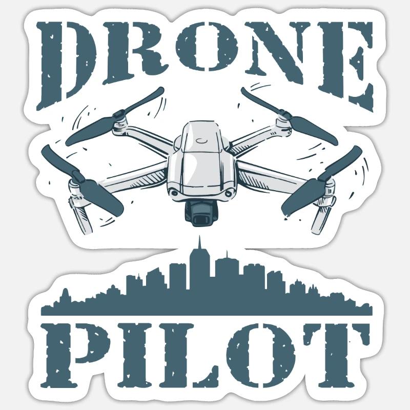 Drone Drone Pilote Quadcopter - Sticker taille S (10 x 10 cm) - blanc mat