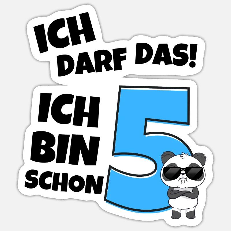 5. Geburtstag Ich darf das Ich bin schon 5 Panda - Sticker Größe S (10 x 10 cm) - Mattweiß