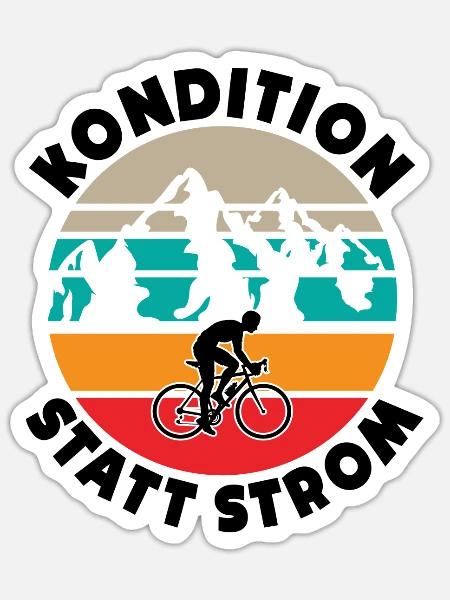Kondition Statt Strom Rennradfahrer Radsport Fahrr - Sticker Größe S (10 x 10 cm) - Mattweiß