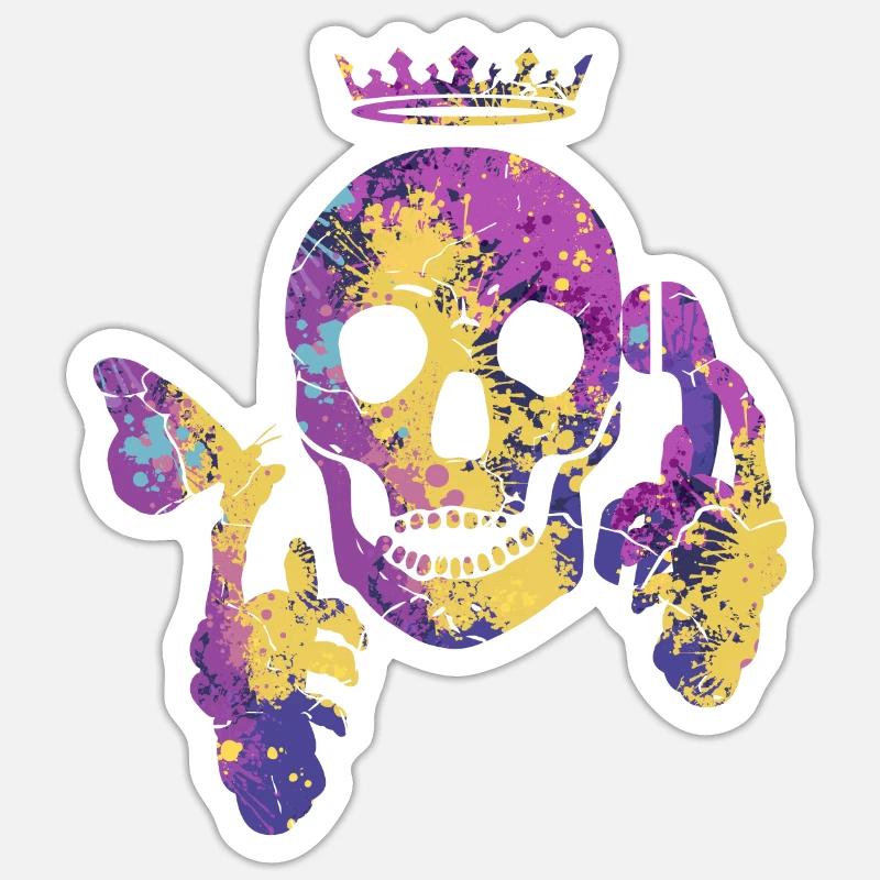 Crâne avec papillon - Sticker taille S (10 x 10 cm) - blanc mat