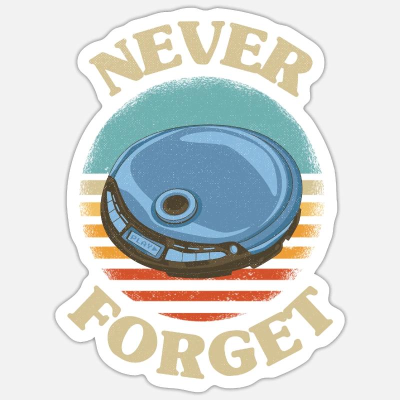 Retro cd player Never Forget Nostalgie Vintage Sticker Größe S (10 x 10 cm)