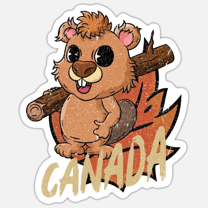 Castor du Canada - Sticker taille S (10 x 10 cm) - blanc mat