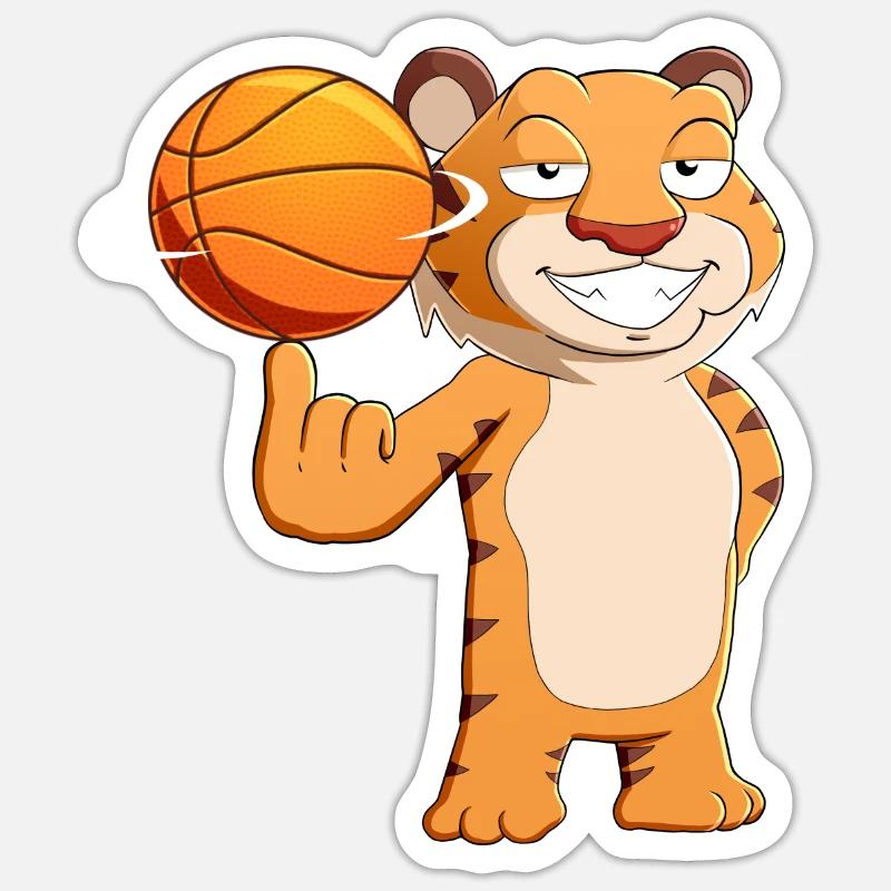 Tigre de basket-ball - Sticker taille S (10 x 10 cm) - blanc mat